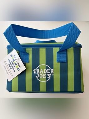 Trader Joe's Hot Blue-and-Green Striped Mini Insulated Tote SummerCollection